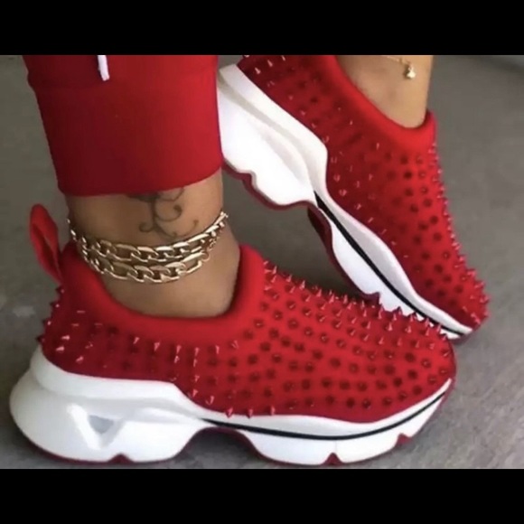 Shoes - Red spiked studded sneaker